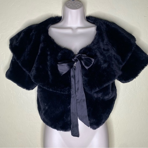 Elegant Black Faux Mink Fur Shrug Bolero by Park & Main Short Coat Size Medium M - Picture 2 of 11